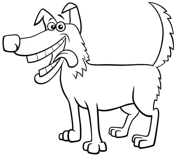 Çizgi film mutlu köpek karakter boyama kitap sayfası — Stok Vektör