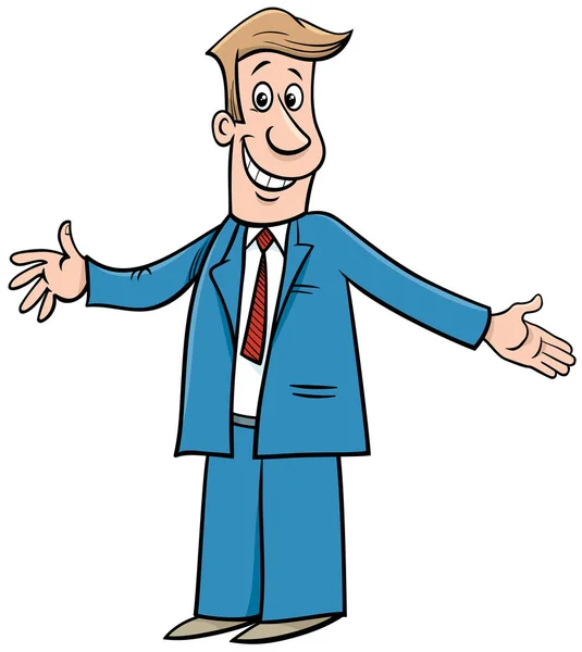 Happy cartoon businessman with open arms — Stock Vector