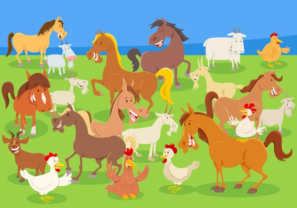 Καρτούν ζώα αγρόκτημα στο λιβάδι — Διανυσματικό Αρχείο