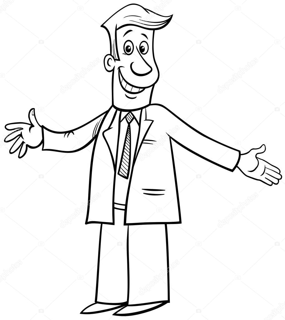 black and white cartoon businessman with open arms