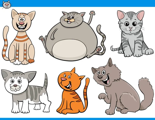 Funny cartoon cats and kittens characters set — Stock Vector