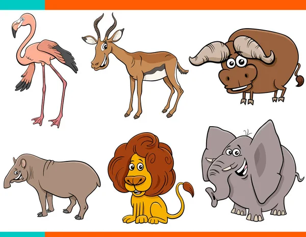 Set of cartoon wild animals comic characters — Stock Vector