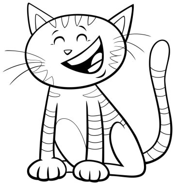 Kedi ya da kedi çizgi film karakteri boyama kitabı sayfası