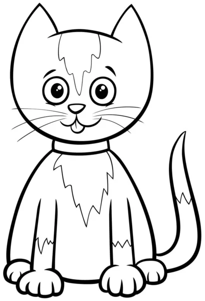 Cute cat or kitten cartoon character coloring book page — Stock Vector