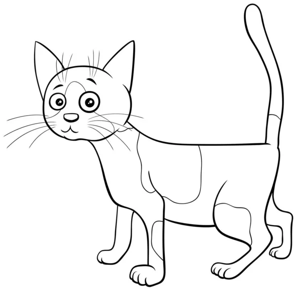 Gato manchado personaje de dibujos animados para colorear página del libro — Vector de stock