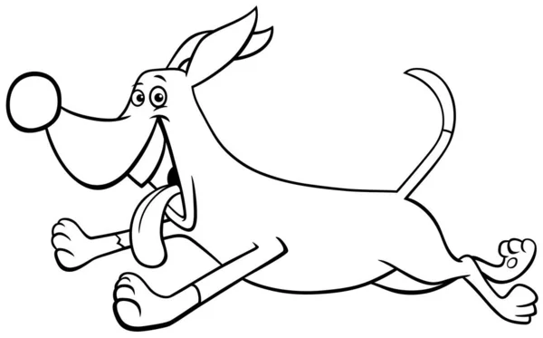 Dibujos animados perro corriendo carácter para colorear página del libro — Vector de stock