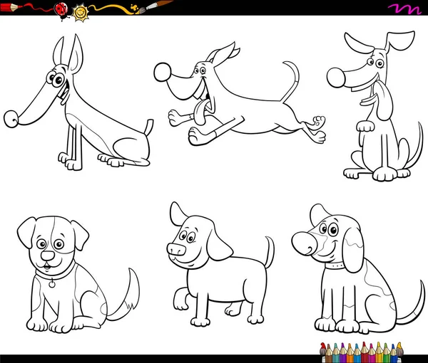 Dibujos animados perros y cachorros para colorear página del libro — Archivo Imágenes Vectoriales