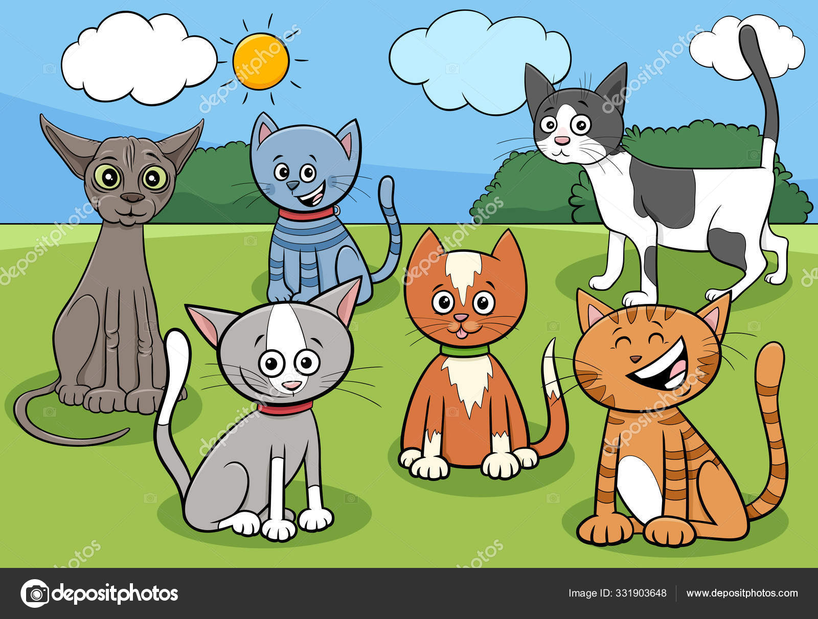 Conjunto de personagens de quadrinhos de gatos e gatinhos de