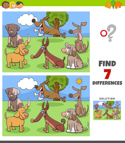 Jeu de différences avec le groupe de caractères chien — Image vectorielle