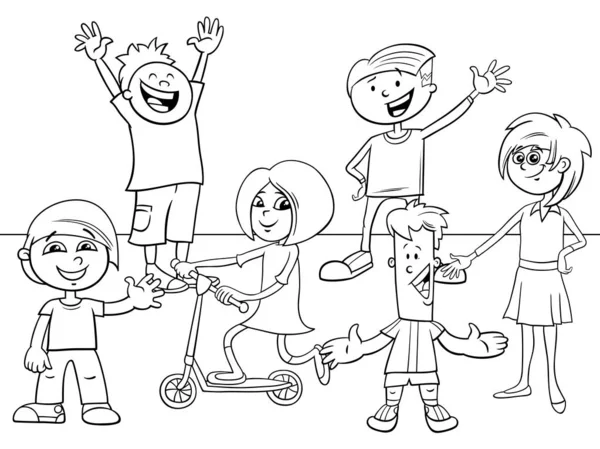 Niños y adolescentes personajes para colorear página del libro — Archivo Imágenes Vectoriales