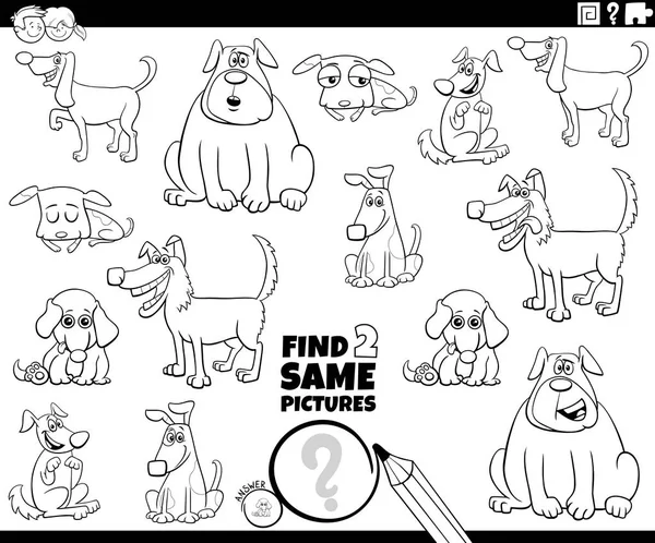 Encontrar dos mismos perros juego para colorear libro — Vector de stock