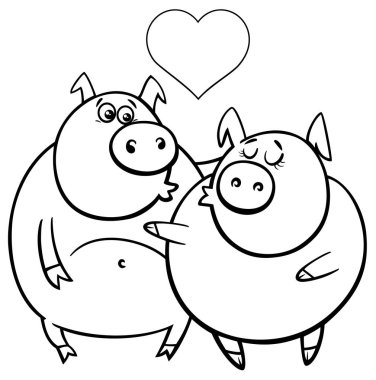 Aşk kitabında domuzların olduğu sevgililer günü kartı.