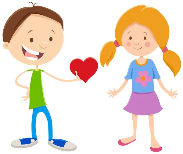 Valentine κάρτα με κινούμενα σχέδια χαριτωμένο κορίτσι και αγόρι — Διανυσματικό Αρχείο