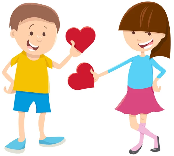 Tarjeta de San Valentín con niña y niño y corazón — Archivo Imágenes Vectoriales