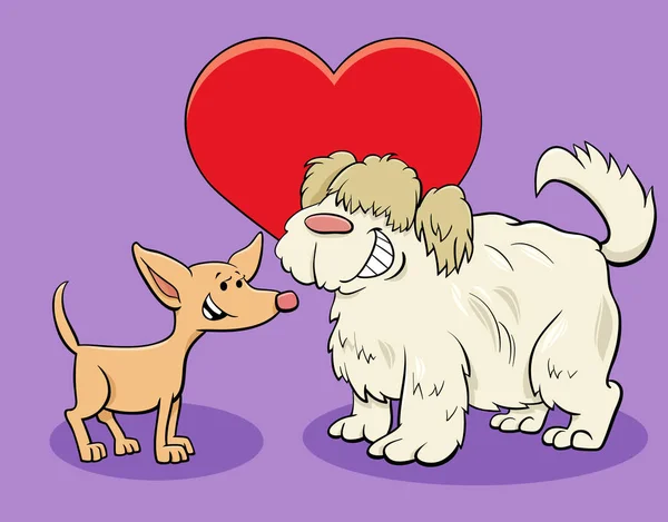 Valentijnskaart met grappige honden karakters verliefd — Stockvector