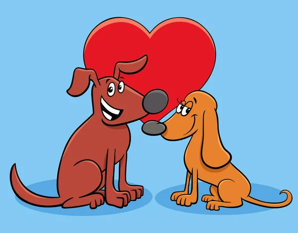 Valentine κάρτα με χαρούμενους χαρακτήρες σκυλιών στην αγάπη — Διανυσματικό Αρχείο