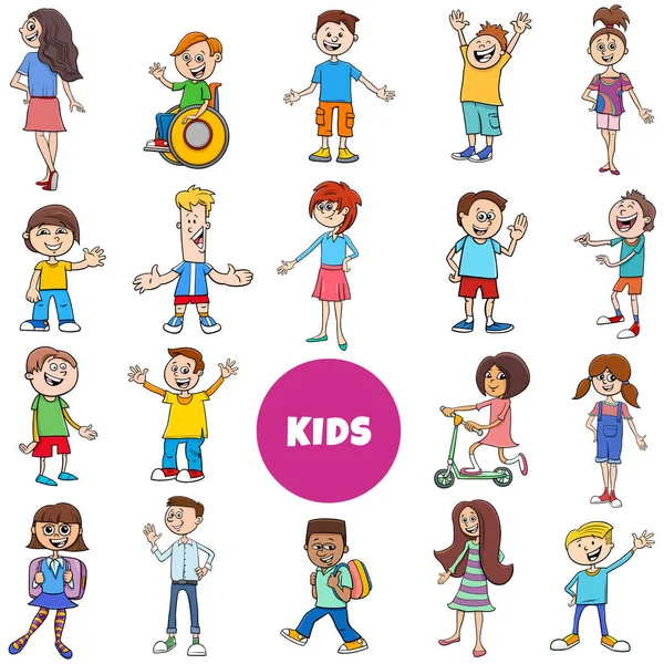 Children and teens comic characters large set — Stock Vector