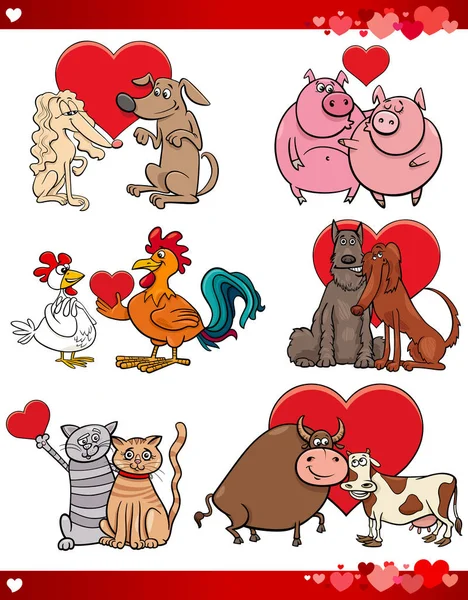 Valentijn cartoon illustratie liefde set met dieren — Stockvector