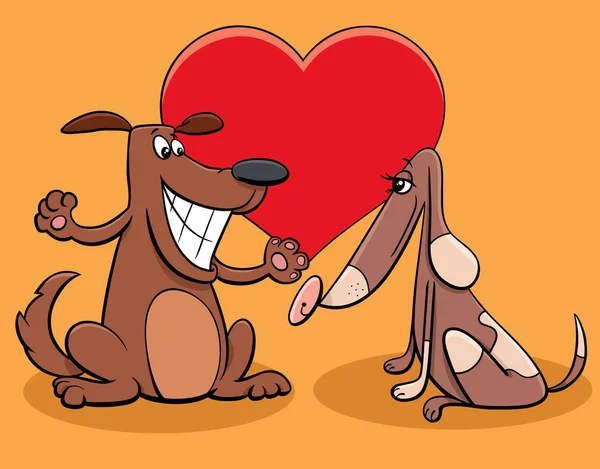 Biglietto di San Valentino con coppia di cani personaggi innamorati — Vettoriale Stock