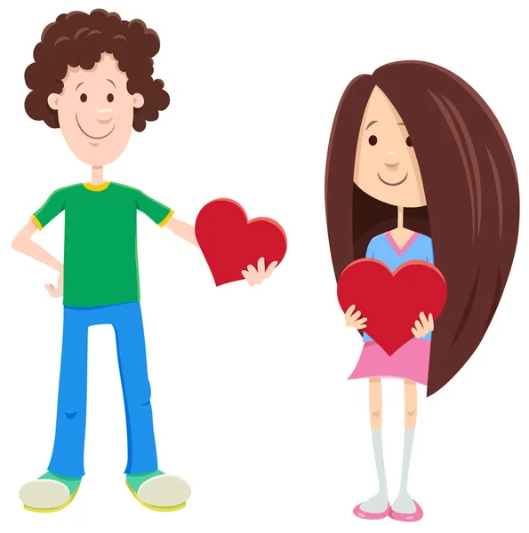 Κάρτα του Αγίου Βαλεντίνου με ερωτευμένο κορίτσι και αγόρι — Διανυσματικό Αρχείο