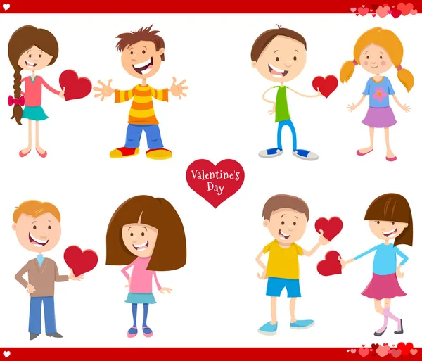 Valentines day cards love set cartoon illustration — Stock Vector