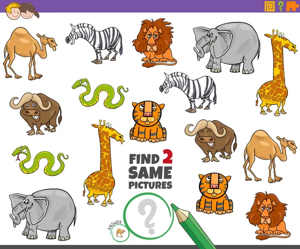 Hitta två samma djur pedagogiska spel för barn — Stock vektor