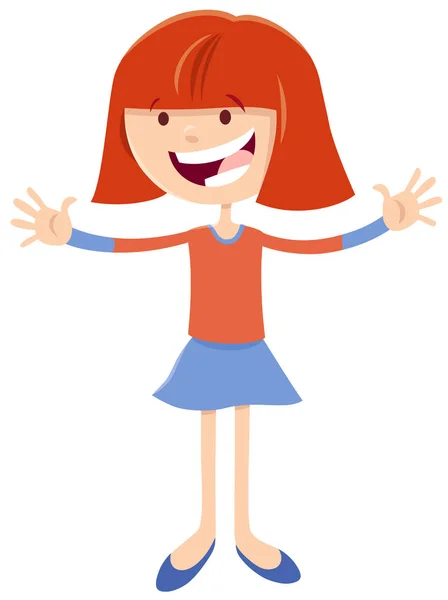 Chica feliz personaje cómico ilustración de dibujos animados — Vector de stock