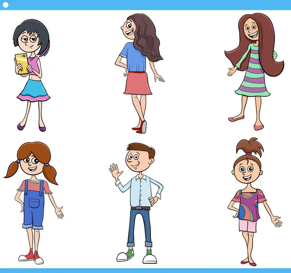 Karikatür çocuklar ve gençler karakter seti — Stok Vektör