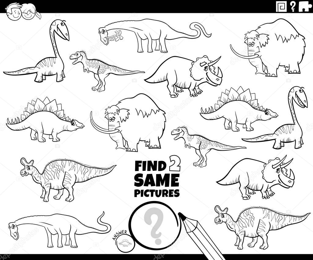 find two same prehistoric characters game color book