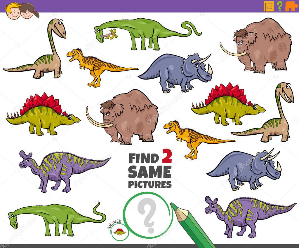 find two same prehistoric animals task for kids