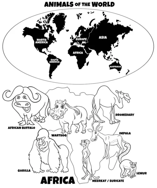 Educatieve illustratie van Afrikaanse dieren kleurboek — Stockvector