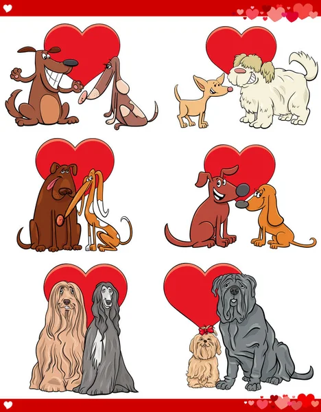 Valentine Cartoon Illustration Liebe Set mit Hunden — Stockvektor