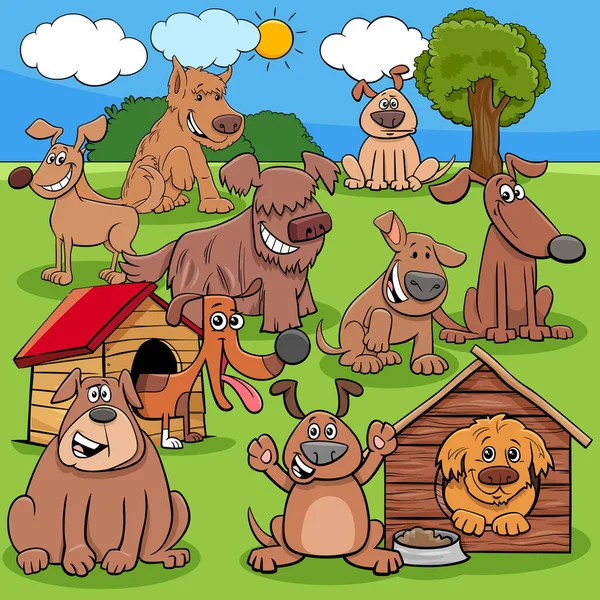 Groupe de personnages de chiens et chiots de dessin animé — Image vectorielle