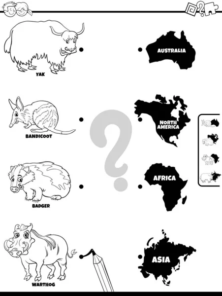 動物や大陸のゲームのぬり絵と — ストックベクタ