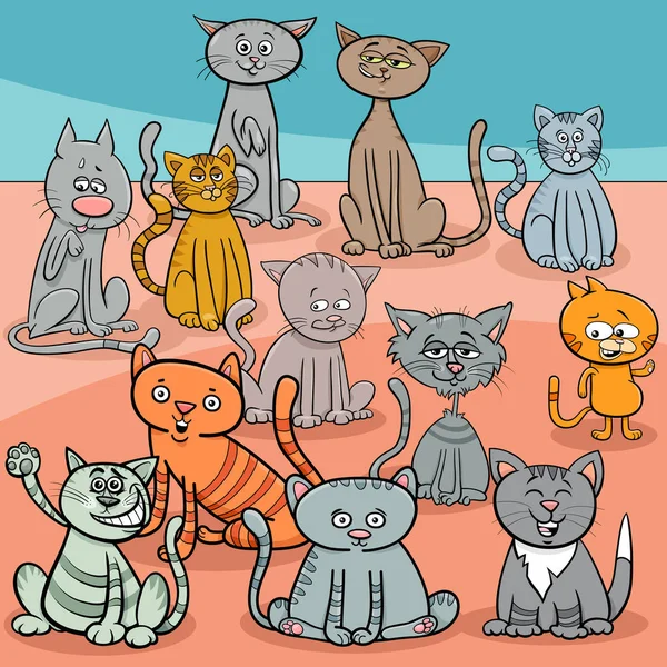 Divertido gatos grupo dibujos animados ilustración — Vector de stock