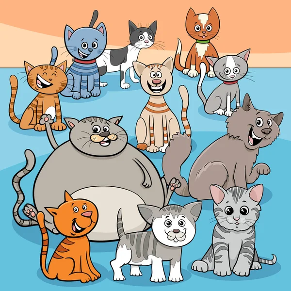 Ilustrasi kartun grup kucing bahagia - Stok Vektor