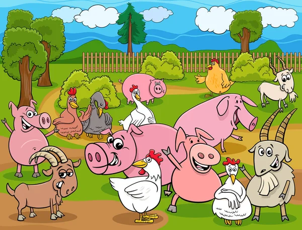 Kelompok tokoh kartun hewan ternak - Stok Vektor