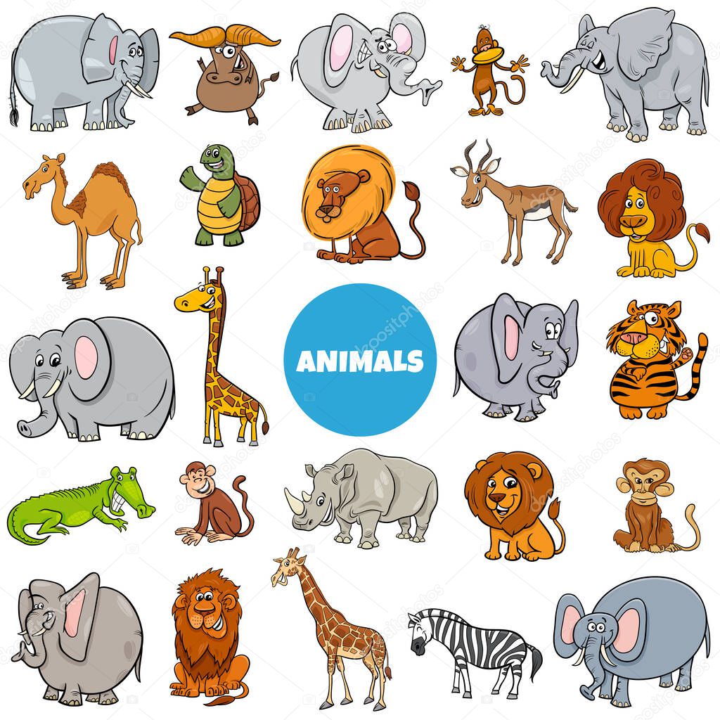 cartoon wild animal characters large set
