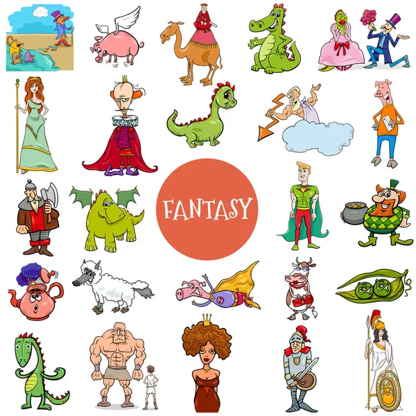 Cartoon fantasy and fairy tale characters large set — Stok Vektör