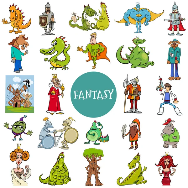 Comic fantasy and fairy tale characters large set — Stok Vektör