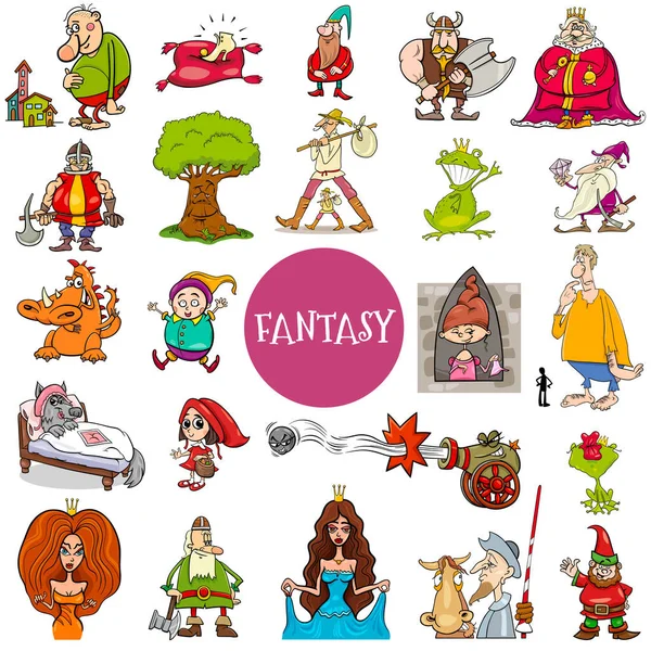 Fantasy and fairy tale characters large set — ストックベクタ