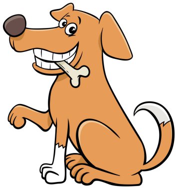 cartoon sitting dog animal character with bone