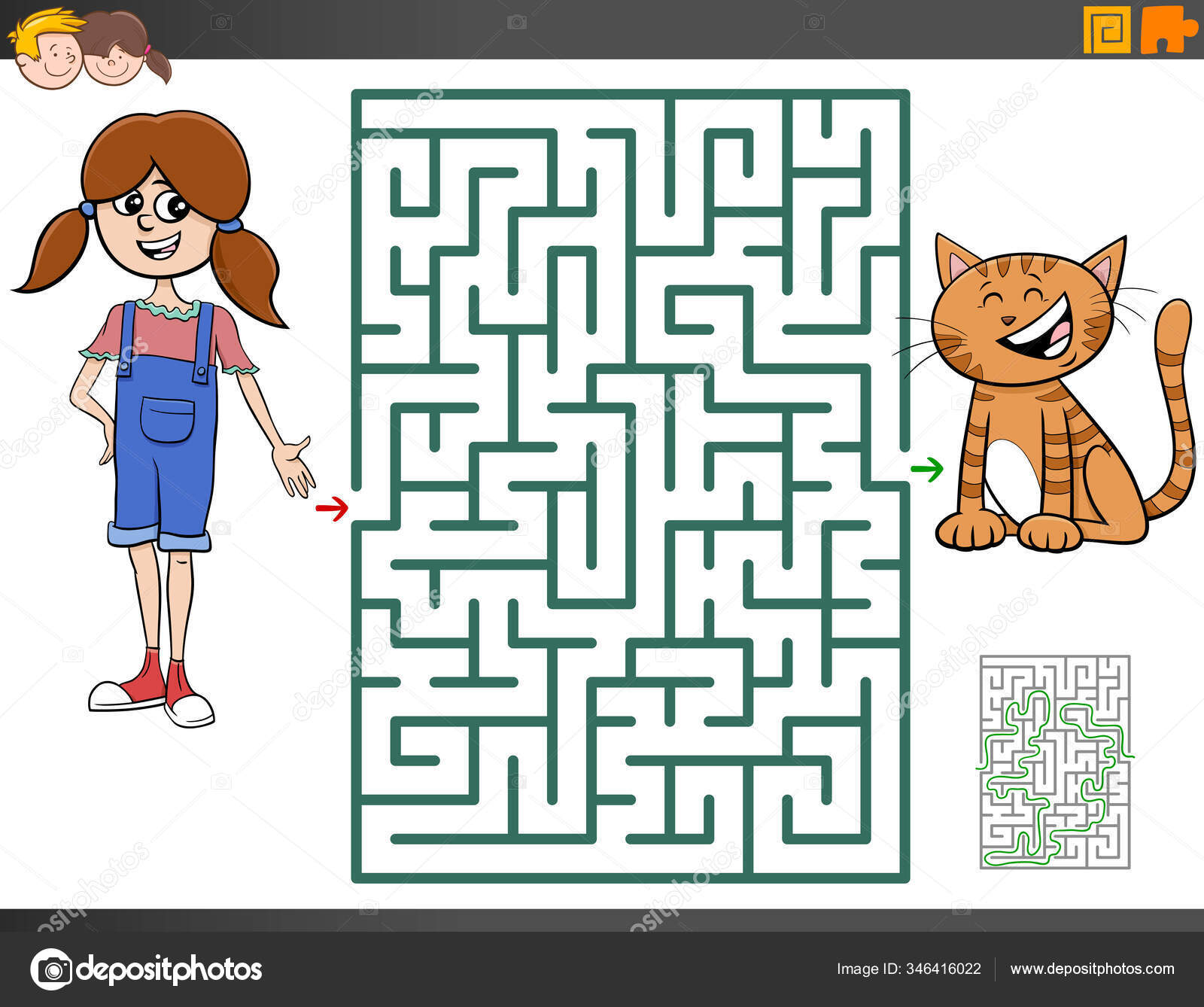 Cartoon Illustration Educational Maze Puzzle Game Children Girl Kitten  Character Stock Vector Image by ©izakowski #346416022