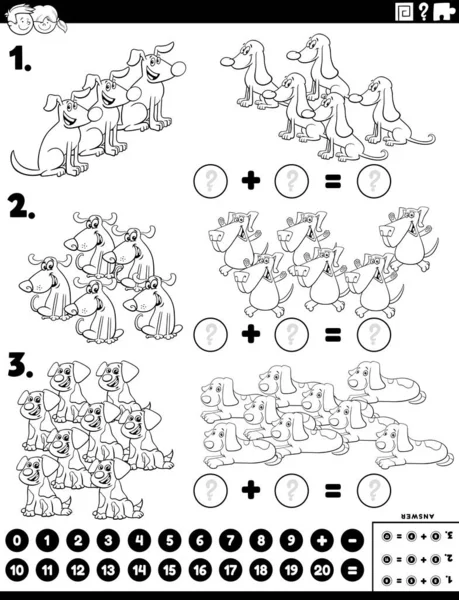 Schwarz Weißer Cartoon Illustration Von Mathematischen Puzzleaufgaben Für Kinder Mit — Stockvektor