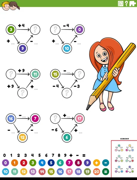 Cartoon Ilustracja Edukacyjnych Obliczeń Matematycznych Diagram Zadanie Dla Dzieci Wieku — Wektor stockowy