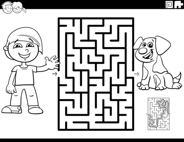 Schwarz Weiß Cartoon Illustration Von Pädagogischen Labyrinth Puzzle Spiel Für — Stockvektor