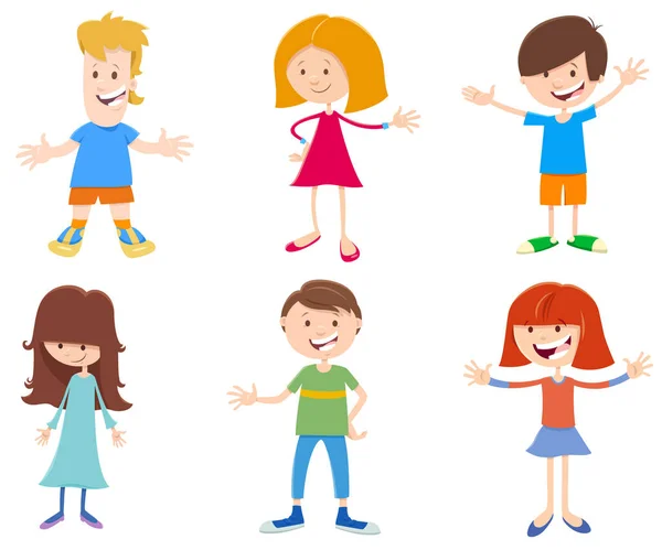 Ilustracja Kreskówek Happy Children Teen Characters Set — Wektor stockowy