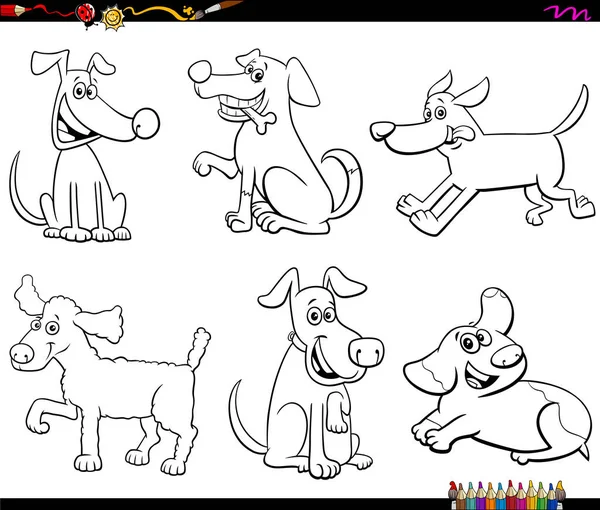 Dibujos Animados Blanco Negro Ilustración Perros Cachorros Animal Comic Personajes — Vector de stock