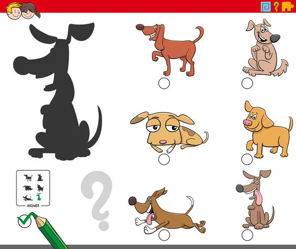 Cartoon Illustration Finding Right Shadow Educational Task Children Dogs Puppies — Stockový vektor