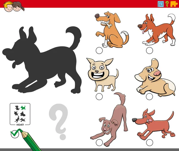Cartoon Illustration Finding Right Shadow Educational Task Children Playful Dogs — Stock Vector